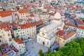 Sunset aerial view of the cathedral of Saint James and waterfront of Sibenik, Croatia Royalty Free Stock Photo