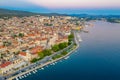 Sunset aerial view of the cathedral of Saint James and waterfront of Sibenik, Croatia Royalty Free Stock Photo