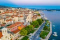 Sunset aerial view of the cathedral of Saint James and waterfront of Sibenik, Croatia Royalty Free Stock Photo