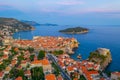 Sunset aerial view of Croatian town Dubrovnik, Lovrijenac fortress and Lokrum island