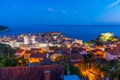 Sunset aerial view of Croatian town Dubrovnik, Lovrijenac fortress and Lokrum island