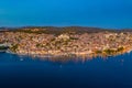 Sunset aerial view of Croatian town Sibenik
