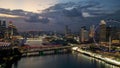 Sunset aerial view of Marina Bay and Singapore skyline Royalty Free Stock Photo