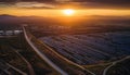 Sunset aerial view of nature high angle landscape and cityscape generated by AI