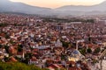 Sunset aerial view of Prizren town, Koso