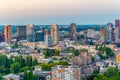 Sunset aerial view of skyline of Rotterdam, Netherlands Royalty Free Stock Photo