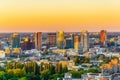 Sunset aerial view of skyline of Rotterdam, Netherlands Royalty Free Stock Photo