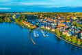 Sunset aerial view of Swedish town Vadstena Royalty Free Stock Photo
