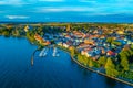 Sunset aerial view of Swedish town Vadstena Royalty Free Stock Photo