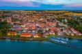 Sunset aerial view of Swedish town Vadstena Royalty Free Stock Photo