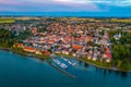 Sunset aerial view of Swedish town Vadstena Royalty Free Stock Photo