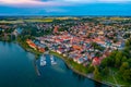 Sunset aerial view of Swedish town Vadstena Royalty Free Stock Photo