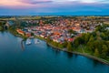 Sunset aerial view of Swedish town Vadstena Royalty Free Stock Photo