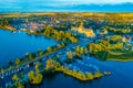 Sunset aerial view of Swedish town Vadstena and its castle Royalty Free Stock Photo