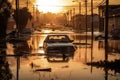 Sunset Aftermath of Urban Flooding Royalty Free Stock Photo