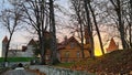 Sunset against the backdrop of Kuressaare Castle on the Estonian island of Saaremaa in autumn 2022