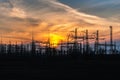 Sunset against the background of the power distribution station