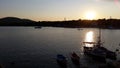 Sunset in Ahtopol and boats Royalty Free Stock Photo
