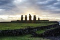 Sunset at Ahu Tahai, site with moai statues at Easter Island, Chile Royalty Free Stock Photo