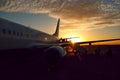 Sunset aircraft boarding Royalty Free Stock Photo