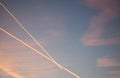 Sunset with airplains Royalty Free Stock Photo