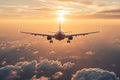 sunset airplane, AI generated Royalty Free Stock Photo