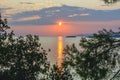 Sunset on Akti Koviou beach on Sithonia, Chalkidiki, Greece