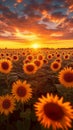 Sunset allure Sunflower field with dramatic sky, a worlds beauty Royalty Free Stock Photo