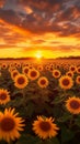 Sunset allure Sunflower field with dramatic sky, a worlds beauty Royalty Free Stock Photo