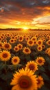 Sunset allure Sunflower field with dramatic sky, a worlds beauty Royalty Free Stock Photo