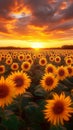 Sunset allure Sunflower field with dramatic sky, a worlds beauty Royalty Free Stock Photo