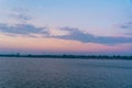 Twilight at Mekong River. The scenery in the morning of Laos along Mekong river with mountains, small villages and forest,