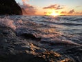 Sunset along NaPali Coast during Fall - View from KeÃ¢â¬â¢e Beach on Kauai Island in Hawaii. Royalty Free Stock Photo