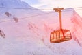 Sunset Alps, cable car, snow mountain peaks