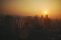 Sunset Amazing Bangkok city skyline with blue sky. Golden time Beautiful skyscraper bangkok midtown landscape. Capital building