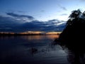 The sunset on Amazon river in Peru, South America Royalty Free Stock Photo