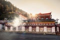 Sunset on ancient building of tibetan temple in autumn Royalty Free Stock Photo