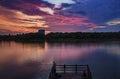 Sunset angler in the lake