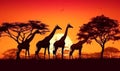 wild silhouette safari wildlife nature africa elephant animal giraffe sunset. Generative AI.