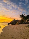 Sunset at Anse Source D'Argent on La Digue island in Seychelles Royalty Free Stock Photo