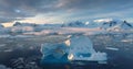 Sunset Antarctic iceberg floating in icy ocean Royalty Free Stock Photo