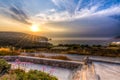 Sunset at Apollonia & x28;& x27;Polonia& x27;& x29; village in Milos, Greece Royalty Free Stock Photo