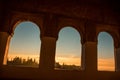 Sunset from Arabian windows. Arc shaped windows Royalty Free Stock Photo