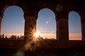 Sunset from Arabian windows. Arc shaped windows Royalty Free Stock Photo