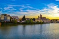 Sunset in Arno river with San Frediano in Cestello Church of Sa