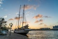 Sunset around the floating Bridge and tall ship - punda