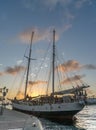 Sunset around the floating Bridge and tall ship - punda