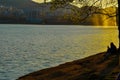 Sunset at the artificial lake of tirana