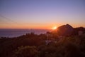 The sunset as seen from the top of the mountain in Pelekas village, Corfu, Greece Royalty Free Stock Photo