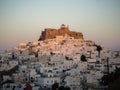 Sunset in Astypalaia ,Greece with a close up of the castle and t